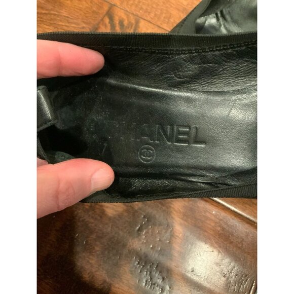 CHANEL Black Leather Block Heels Patent Leather Toe Caps CC, Size 8.5 / 38.5 - Picture 4 of 9